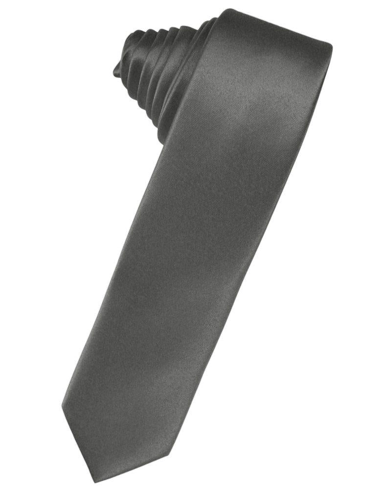 Charcoal Solid Satin Skinny Suit Tie - Tuxedo Club