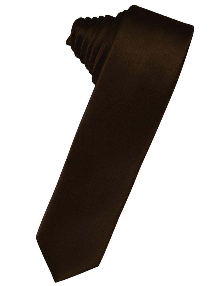 Chocolate Solid Satin Skinny Suit Tie - Tuxedo Club