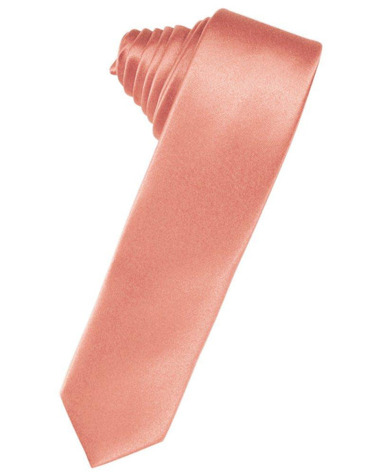 Coral Reef Solid Satin Skinny Suit Tie - Tuxedo Club