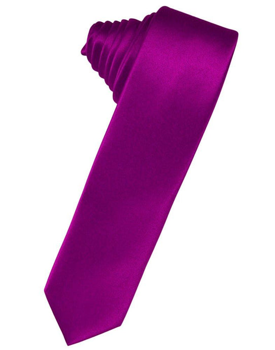 Fuchsia Solid Satin Skinny Suit Tie - Tuxedo Club