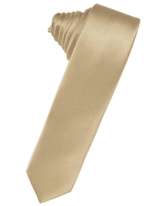Golden Solid Satin Skinny Suit Tie - Tuxedo Club