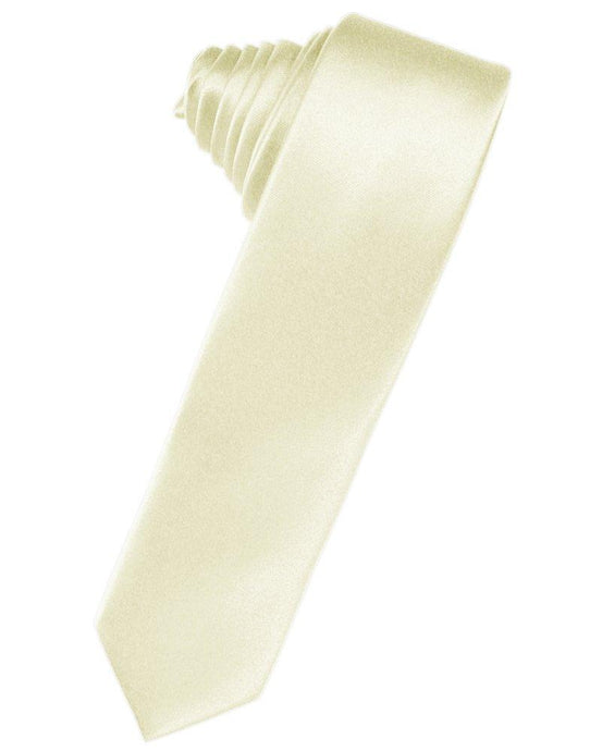 Ivory Solid Satin Skinny Suit Tie - Tuxedo Club
