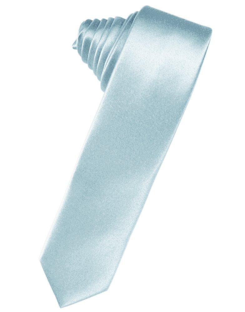 Light Blue Solid Satin Skinny Suit Tie - Tuxedo Club