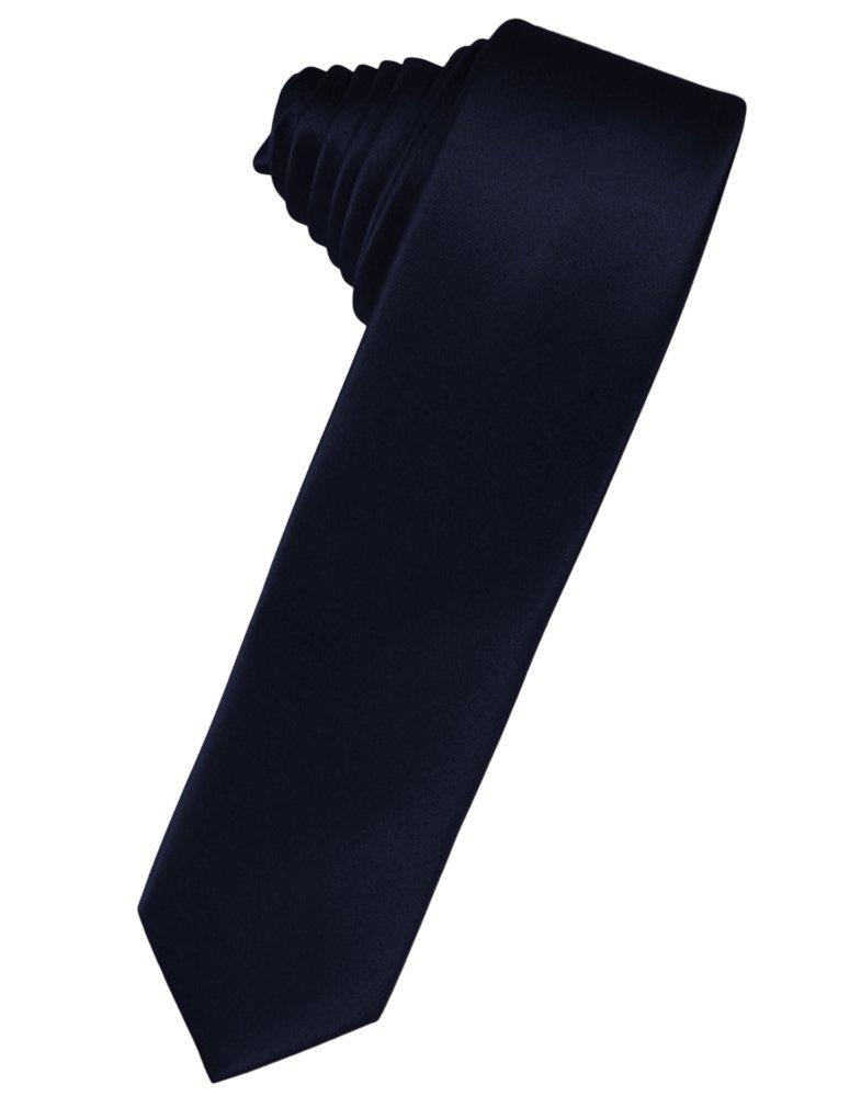 Midnight Blue Solid Satin Skinny Suit Tie - Tuxedo Club