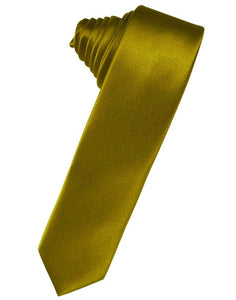 New Gold Solid Satin Skinny Suit Tie - Tuxedo Club