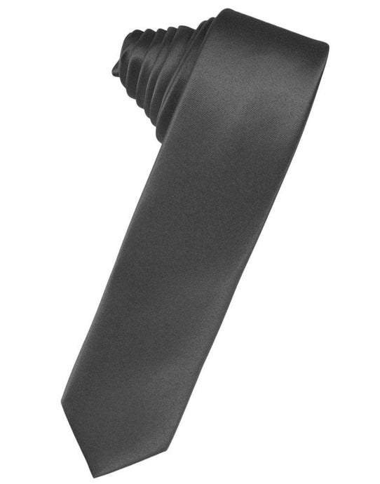 Pewter Solid Satin Skinny Suit Tie - Tuxedo Club