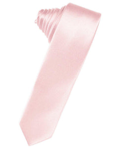 Pink Solid Satin Skinny Suit Tie - Tuxedo Club