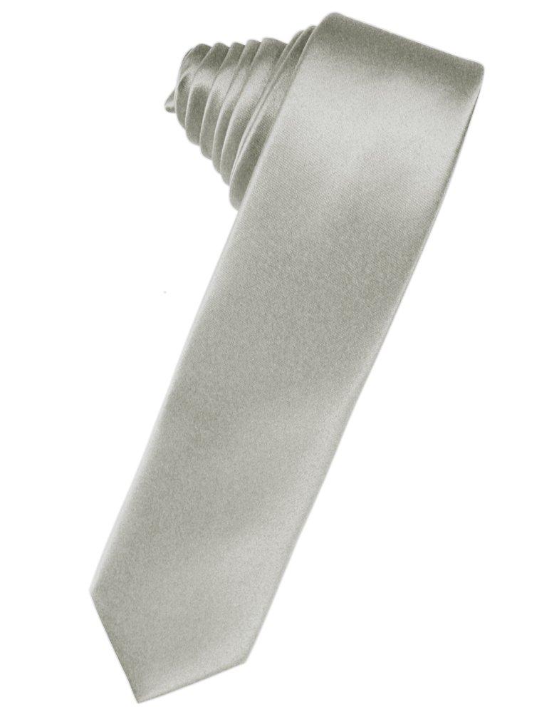 Platinum Solid Satin Skinny Suit Tie - Tuxedo Club