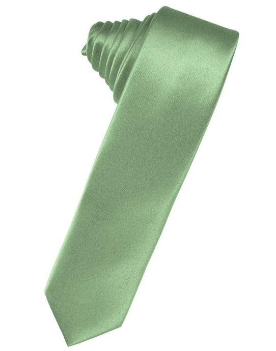 Sage Solid Satin Skinny Suit Tie - Tuxedo Club