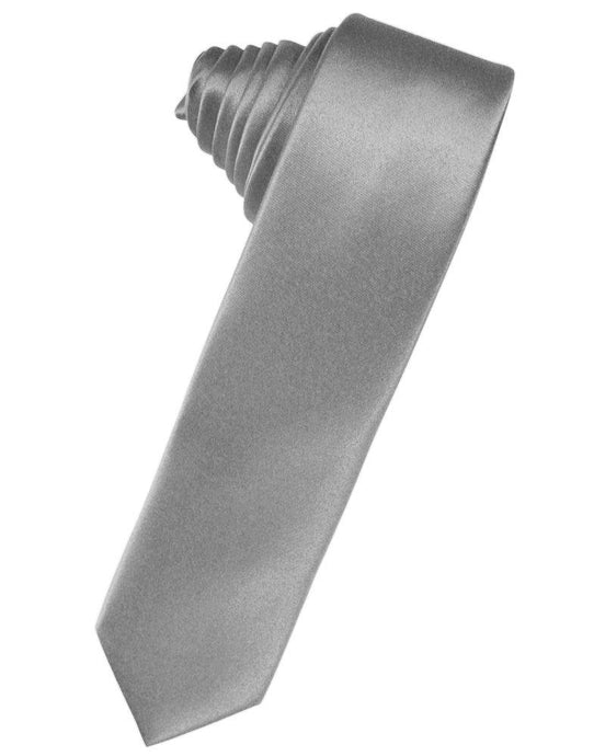 Silver Solid Satin Skinny Suit Tie - Tuxedo Club