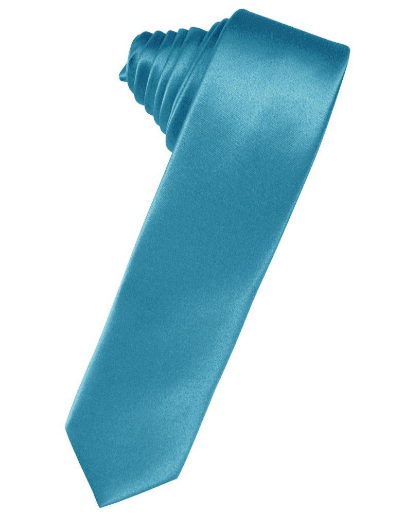 Turquoise Solid Satin Skinny Suit Tie - Tuxedo Club