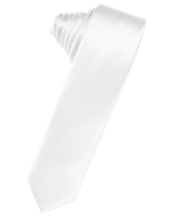 White Solid Satin Skinny Suit Tie - Tuxedo Club