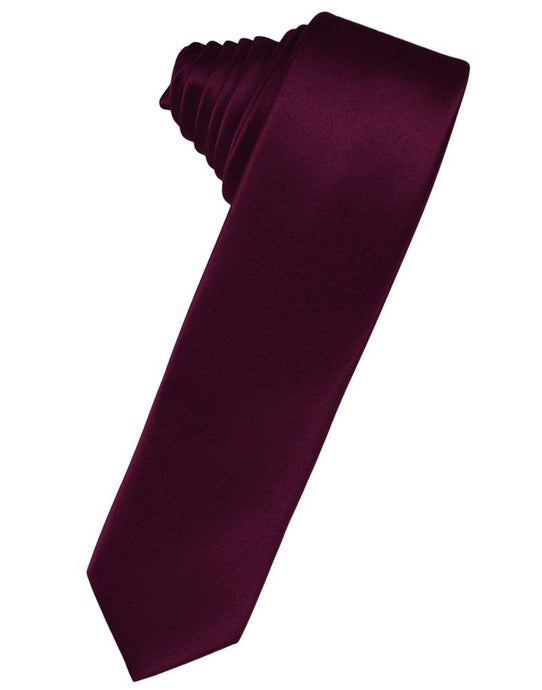 Wine Solid Satin Skinny Suit Tie - Tuxedo Club