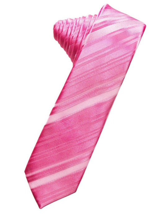 Bubblegum Striped Satin Skinny Suit Tie - Tuxedo Club
