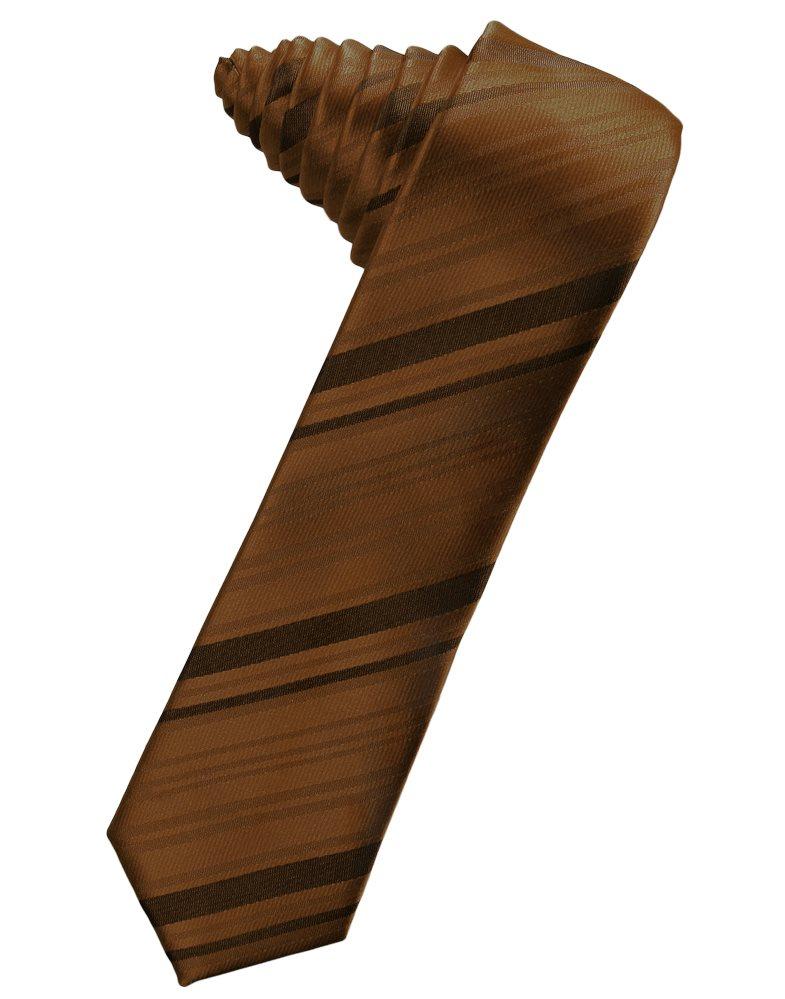 Cognac Striped Satin Skinny Suit Tie - Tuxedo Club
