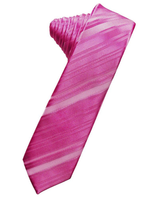 Fuchsia Striped Satin Skinny Suit Tie - Tuxedo Club