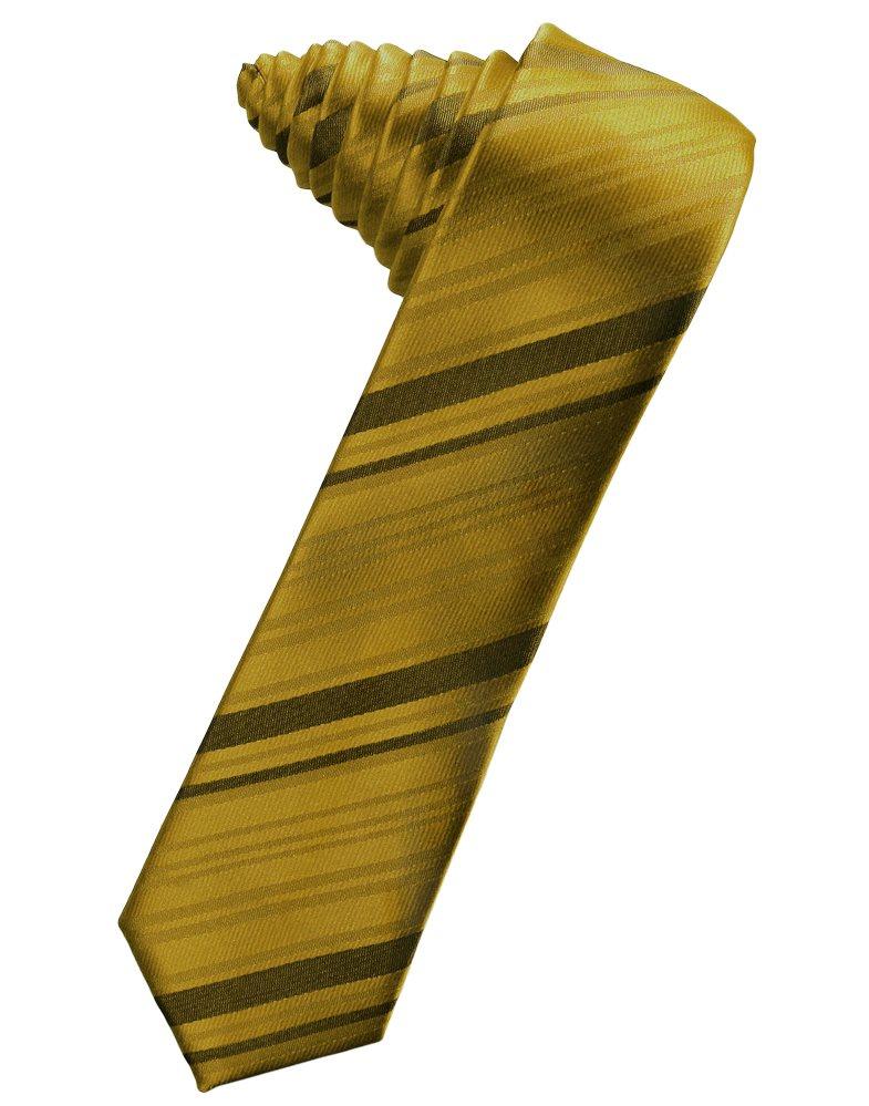 Golden Striped Satin Skinny Suit Tie - Tuxedo Club