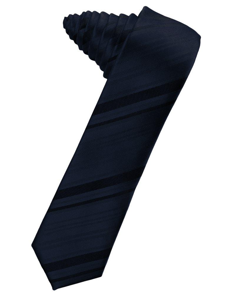 Midnight Blue Striped Satin Skinny Suit Tie - Tuxedo Club