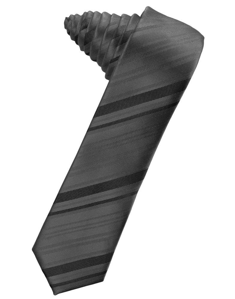 Pewter Striped Satin Skinny Suit Tie - Tuxedo Club