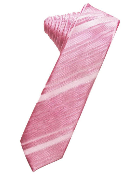 Rose Petal Striped Satin Skinny Suit Tie - Tuxedo Club
