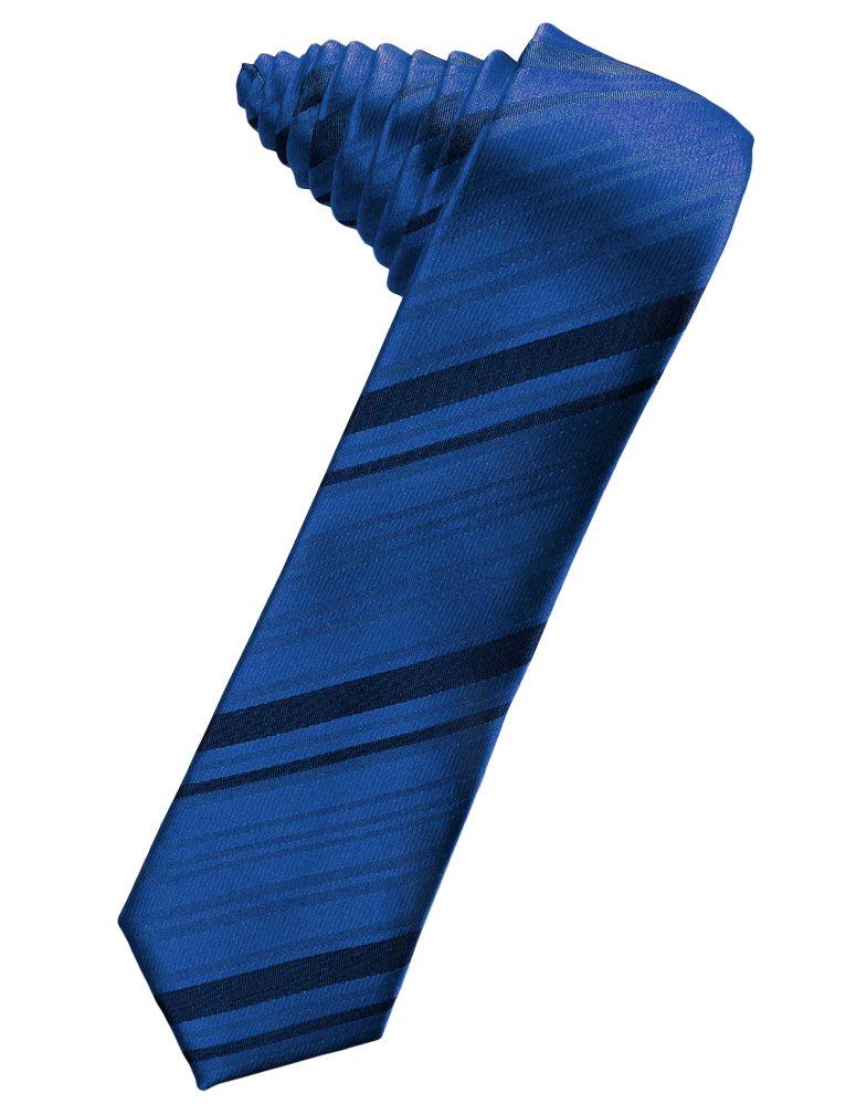 Royal Blue Striped Satin Skinny Suit Tie - Tuxedo Club