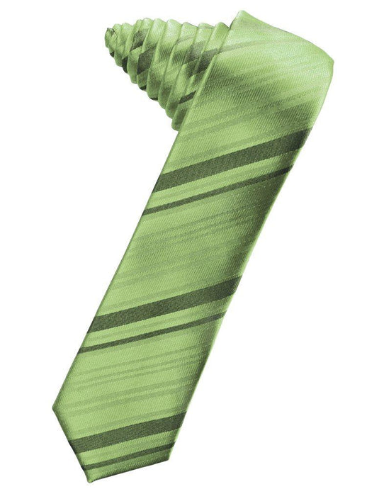 Sage Striped Satin Skinny Suit Tie - Tuxedo Club