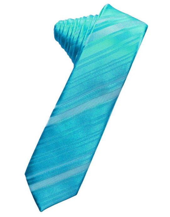 Turquoise Striped Satin Skinny Suit Tie - Tuxedo Club