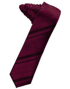 Wine Striped Satin Skinny Suit Tie - Tuxedo Club