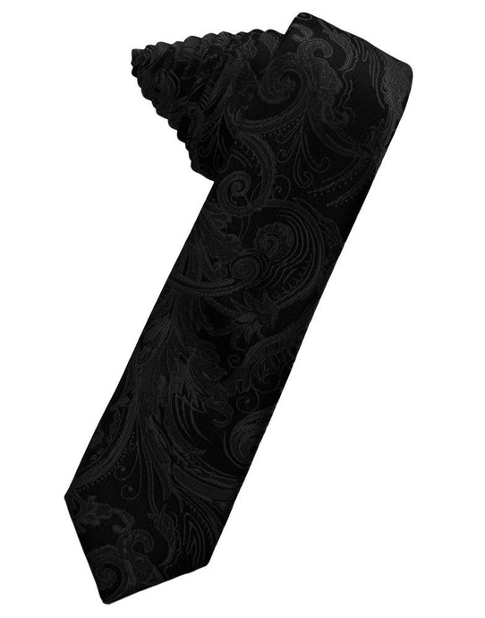 Black Tapestry Skinny Suit Tie - Tuxedo Club