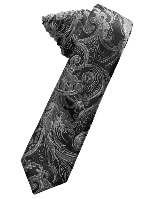 Silver Tapestry Skinny Suit Tie - Tuxedo Club