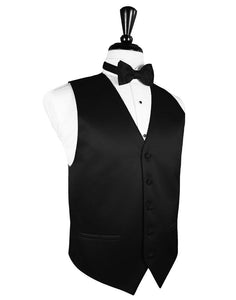 Black Solid Satin Vest - Tuxedo Club