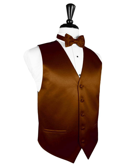 Cognac Solid Satin Vest - Tuxedo Club