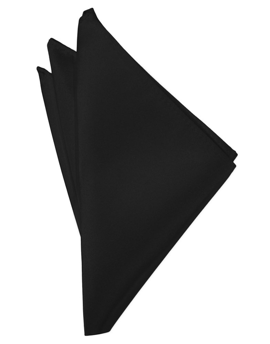 Black Solid Satin Pocket Square - Tuxedo Club