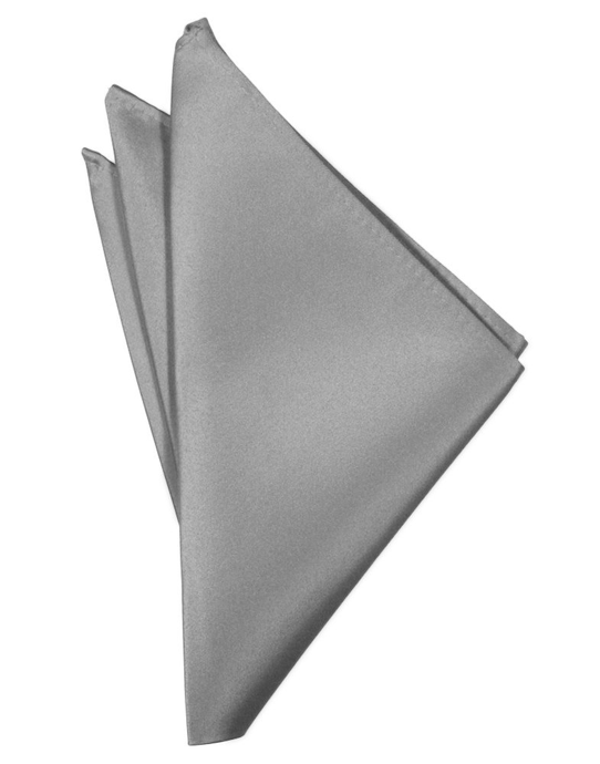 Silver Solid Satin Pocket Square - Tuxedo Club