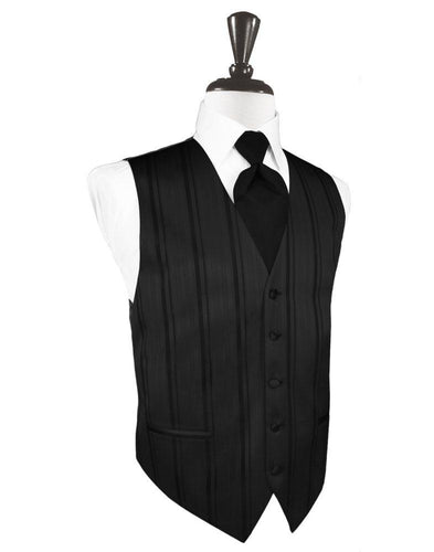 Black Striped Satin Vest - Tuxedo Club