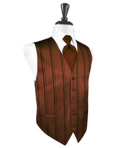 Cognac Striped Satin Vest - Tuxedo Club