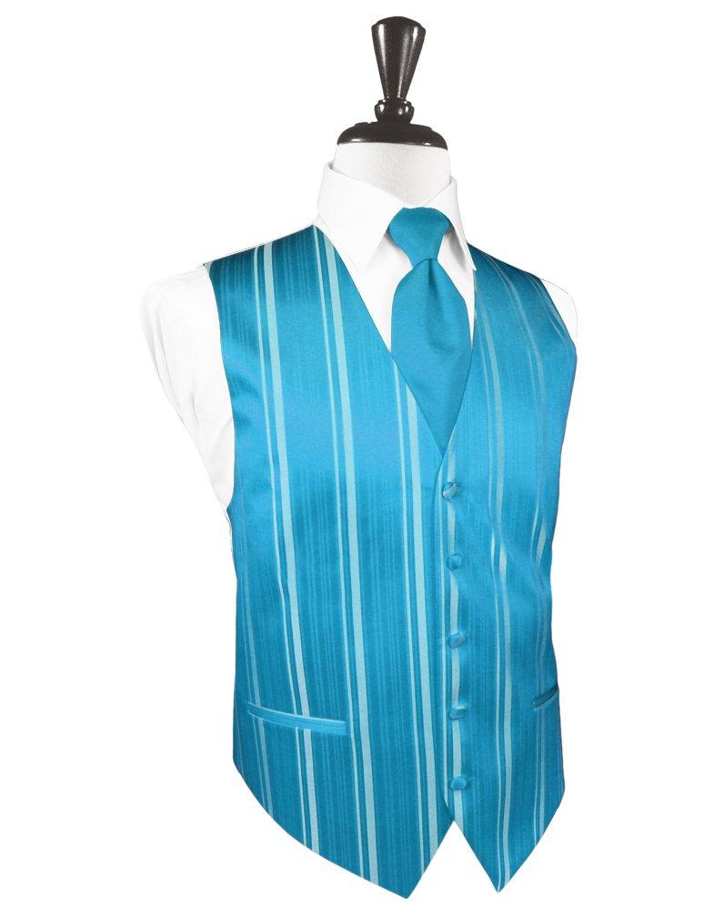 Turquoise Striped Satin Vest - Tuxedo Club