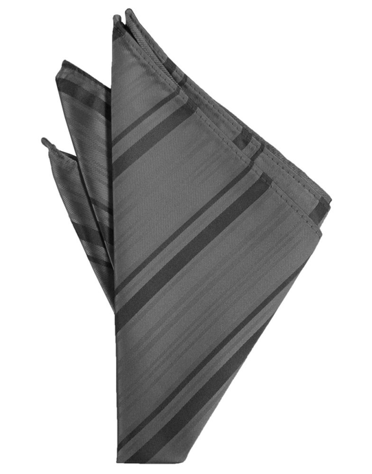 Charcoal Striped Satin Pocket Square - Tuxedo Club