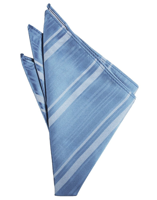 Cornflower Striped Satin Pocket Square - Tuxedo Club
