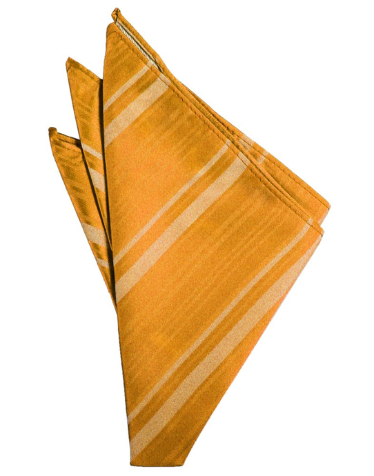 Mandarin Striped Satin Pocket Square - Tuxedo Club
