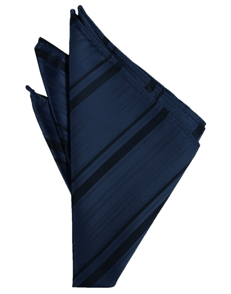 Midnight Blue Striped Satin Pocket Square - Tuxedo Club
