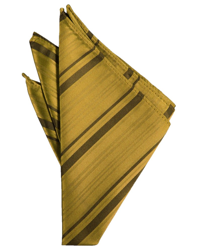 New Gold Striped Satin Pocket Square - Tuxedo Club