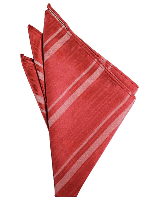 Persimmon Striped Satin Pocket Square - Tuxedo Club