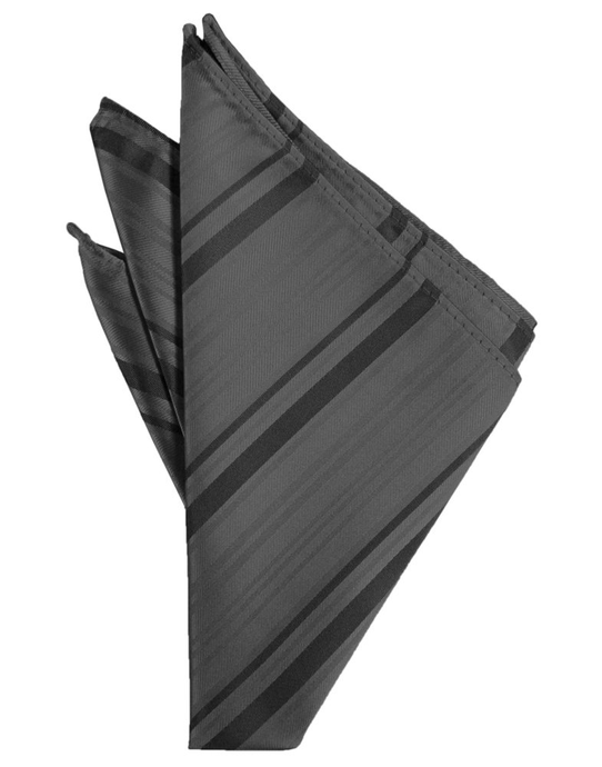 Pewter Striped Satin Pocket Square - Tuxedo Club