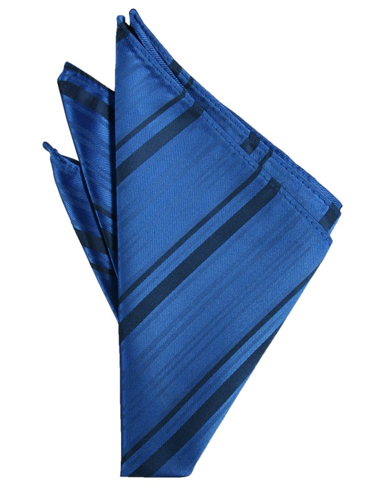 Royal Blue Striped Satin Pocket Square - Tuxedo Club