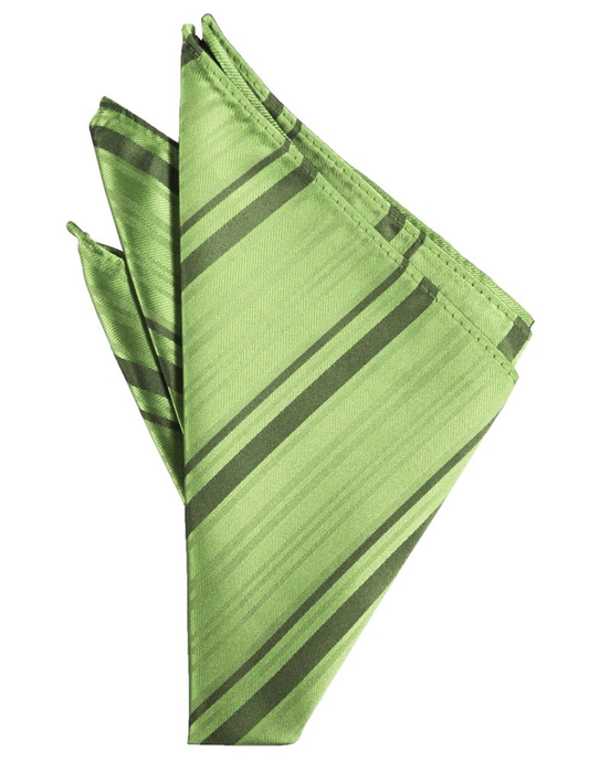 Sage Striped Satin Pocket Square - Tuxedo Club