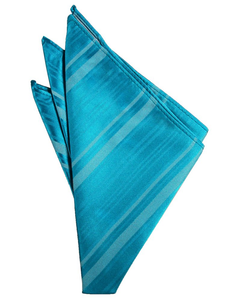Turquoise Striped Satin Pocket Square - Tuxedo Club
