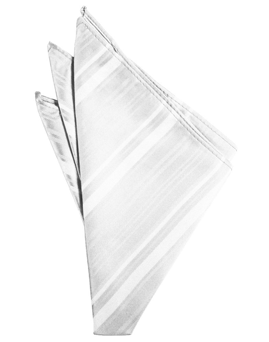 White Striped Satin Pocket Square - Tuxedo Club