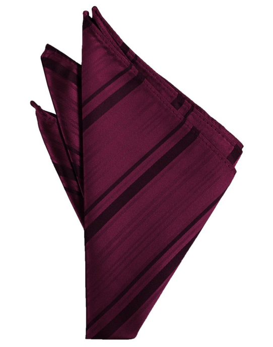 Wine Striped Satin Pocket Square - Tuxedo Club