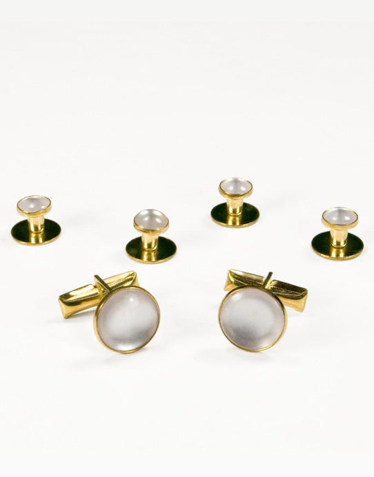 White on Gold Metal Studs and Cufflinks Set - Tuxedo Club